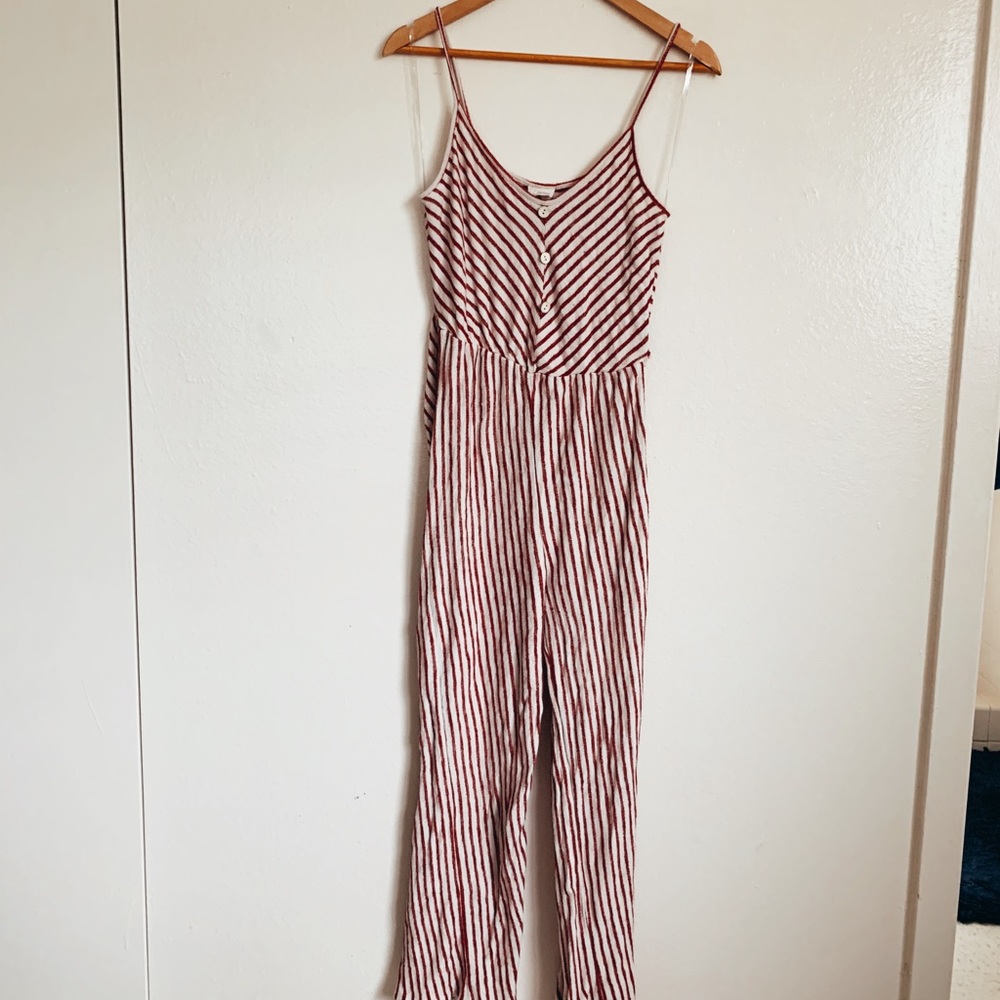 Dark Red Striped Jumpsuit